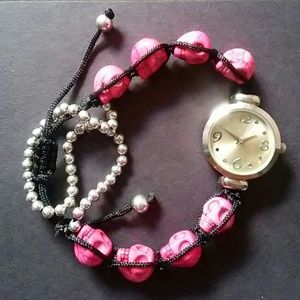 Pink Skull Bead Watch